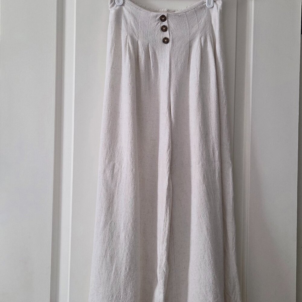 Ivory Linen Wide Leg Pants